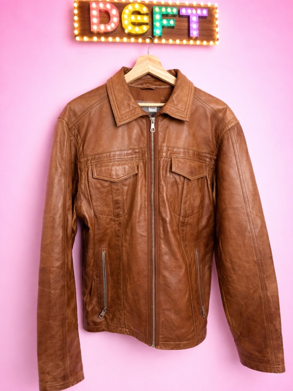 Calvin Klein Brown Leather Bomber Jacket
